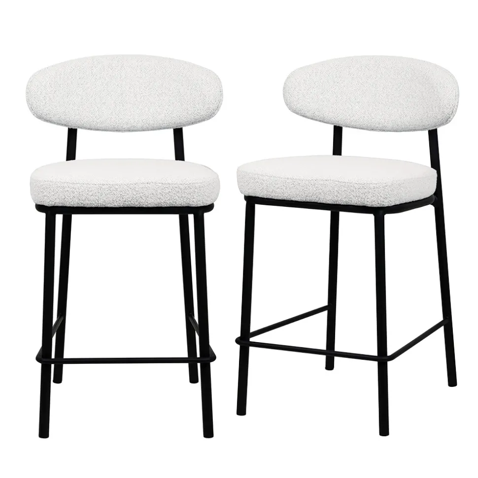 RODE Lot de 2 chaises de bar en tissu bouclette, bois et métal H65cm