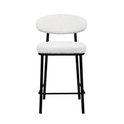 RODE Lot de 2 chaises de bar en tissu bouclette, bois et métal H65cm