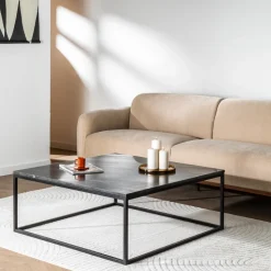 SAKU Table basse carrée en marbre et métal 100x100cm