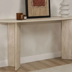 SAM Console ovale en effet travertin L150cm