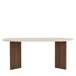 SAM Table à manger 8 personnes ovale en bois et effet travertin