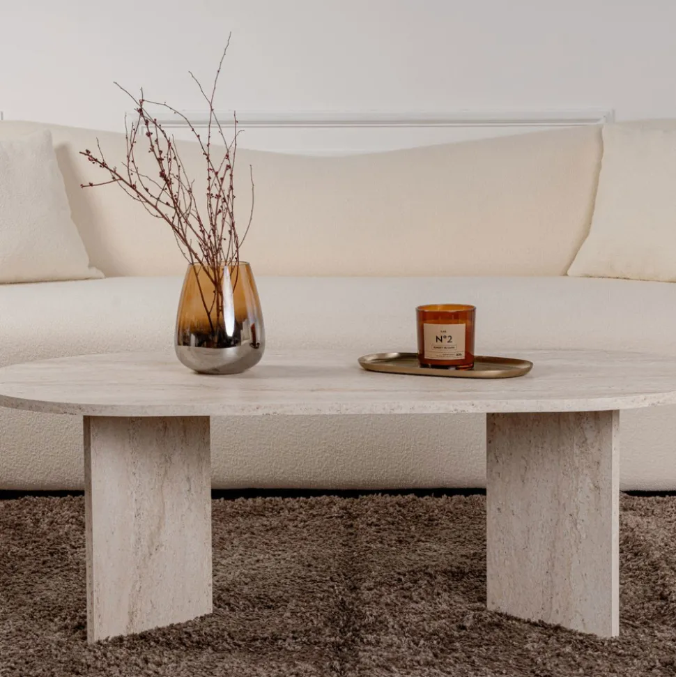 SAM Table basse ovale effet travertin 119x60cm