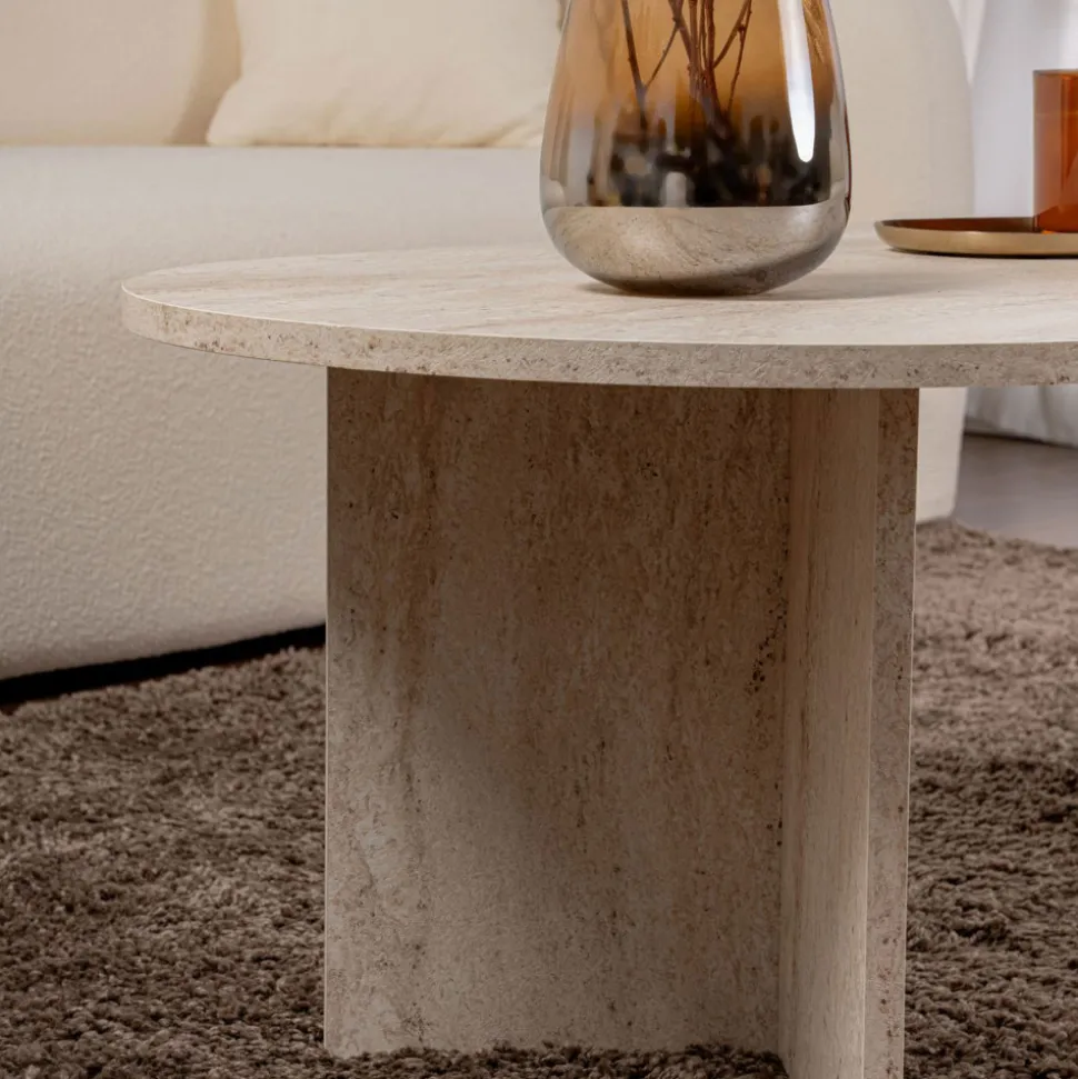 SAM Table basse ovale effet travertin 119x60cm