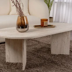SAM Table basse ovale effet travertin 119x60cm