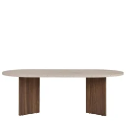 SAM Table basse ovale en bois et effet travertin