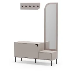 SILVAR Meuble d'entrée 2 portes avec miroir et portant en bois et métal H172cm