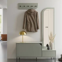 SILVAR Meuble d'entrée 2 portes avec miroir et portant en bois et métal H172cm
