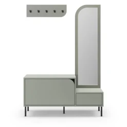 SILVAR Meuble d'entrée 2 portes avec miroir et portant en bois et métal H172cm