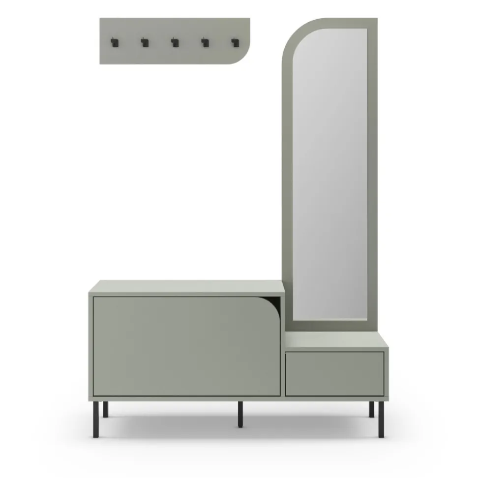 SILVAR Meuble d'entrée 2 portes avec miroir et portant en bois et métal H172cm