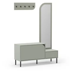 SILVAR Meuble d'entrée 2 portes avec miroir et portant en bois et métal H172cm