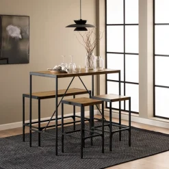 SKAL Ensemble table de bar pour 4 personnes en bois et métal H105cm