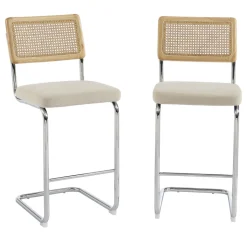 SKANA Lot de 2 chaises de bar en velours côtelé pieds chrome H66cm