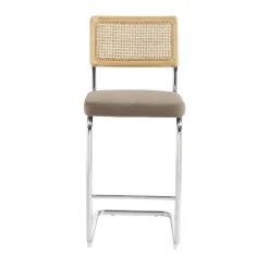 SKANA Lot de 2 chaises de bar en velours côtelé pieds chrome H66cm