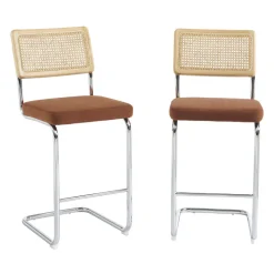 SKANA Lot de 2 chaises de bar en velours côtelé pieds chrome H66cm