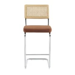 SKANA Lot de 2 chaises de bar en velours côtelé pieds chrome H66cm