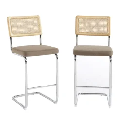 SKANA Lot de 2 chaises de bar en velours côtelé pieds chrome H66cm