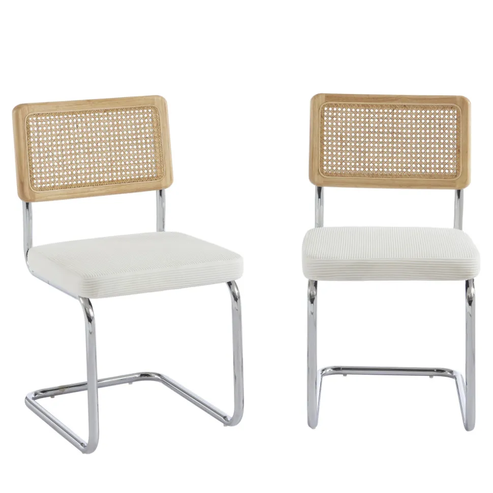 SKANA Lot de 2 chaises en velours côtelé pieds chrome