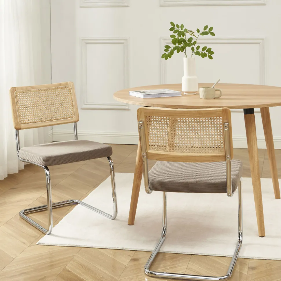 SKANA Lot de 2 chaises en velours côtelé pieds chrome
