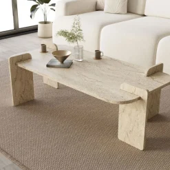 SOLENI Table basse effet travertin 120x60cm