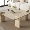 SOLENI Table basse effet travertin 90x90cm