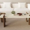 SOLENI Table basse en bois et effet travertin 120x60cm