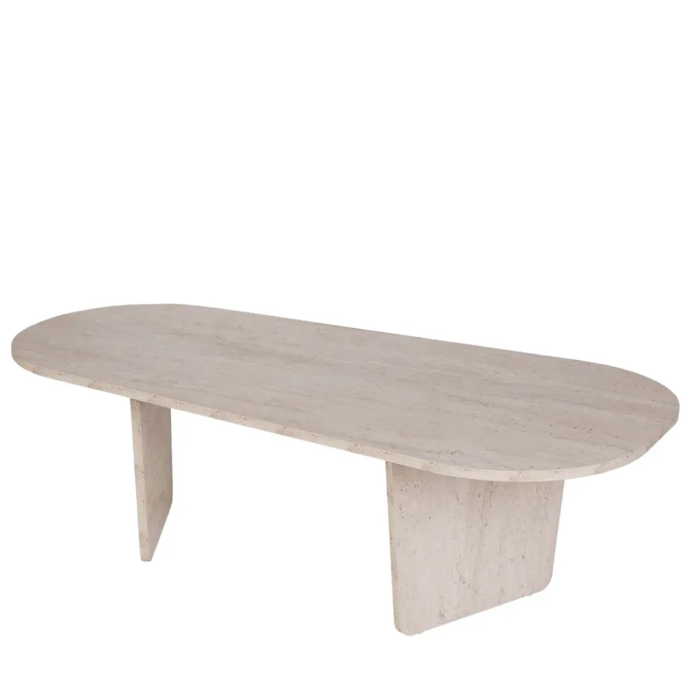 SOMA Table basse ovale effet travertin 130x65cm