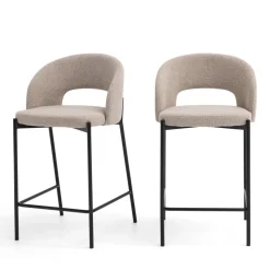 SOREN Lot de 2 chaises de bar en tissu bouclette et métal H65cm