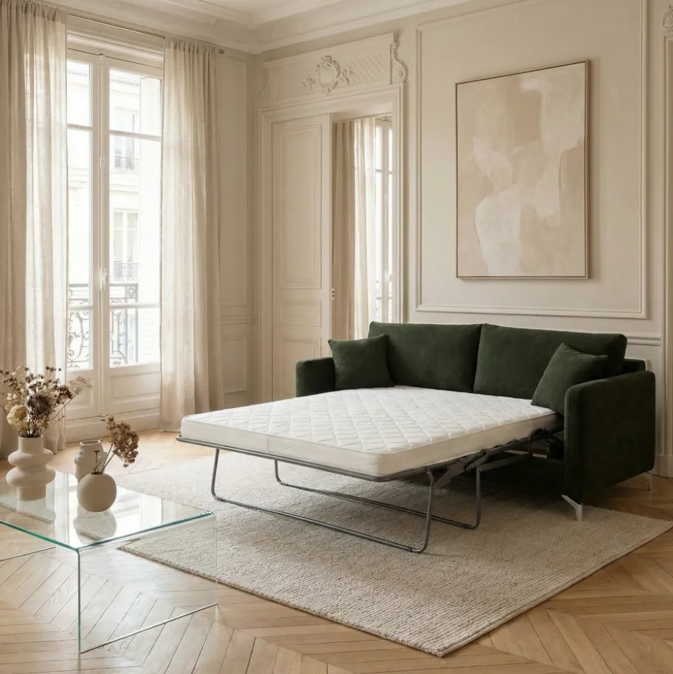 STEFFEN Canapé convertible express 3 places en tissu et pieds chrome
