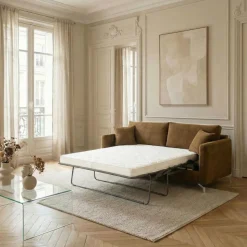 STEFFEN Canapé convertible express 3 places en tissu et pieds chrome