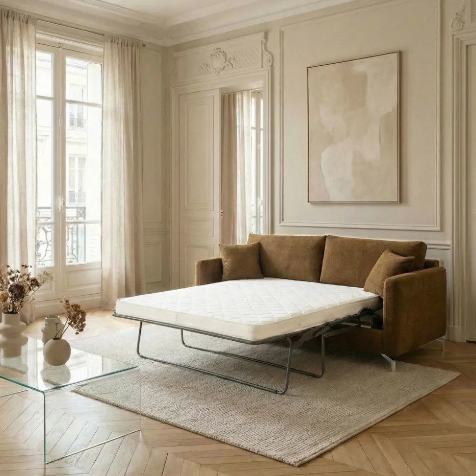 STEFFEN Canapé convertible express 3 places en tissu et pieds chrome