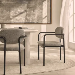 STUART Lot de 2 fauteuils de table en tissu bouclette et métal