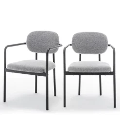 STUART Lot de 2 fauteuils de table en tissu bouclette et métal