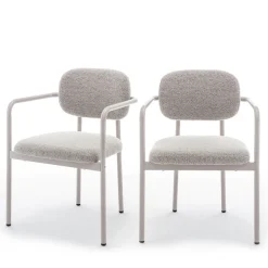 STUART Lot de 2 fauteuils de table en tissu bouclette pieds beiges