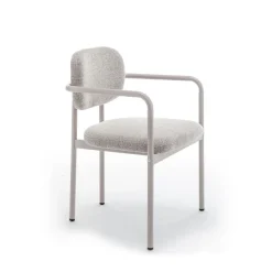 STUART Lot de 2 fauteuils de table en tissu bouclette pieds beiges