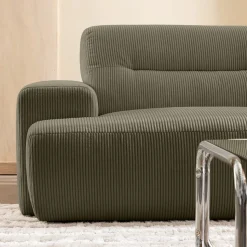 STUNE Canapé droit 4 places en velours côtelé à accoudoirs larges
