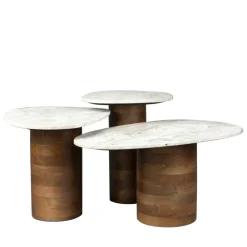 SUKI Lot de 3 tables basses organiques gigognes en marbre et bois