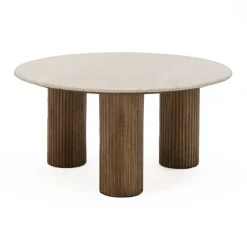 SULA Table basse en marbre et bois massif ø80cm
