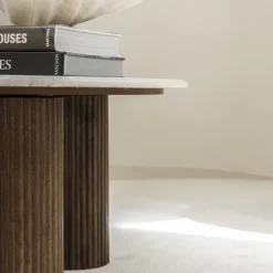 SULA Table basse en marbre et bois massif ø80cm