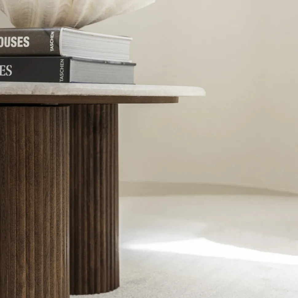 SULA Table basse en marbre et bois massif ø80cm