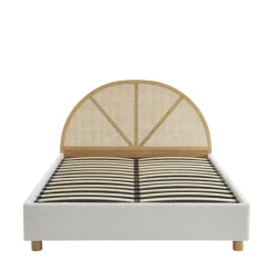 TAJUR Lit coffre en tissu bouclette et cannage 160x200cm