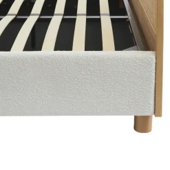 TAJUR Lit coffre en tissu bouclette et cannage 160x200cm
