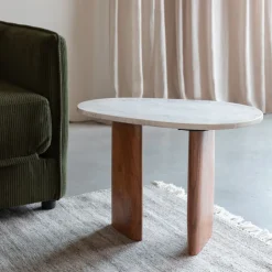 TANDA Table d'appoint organique en marbre et bois 37x56cm