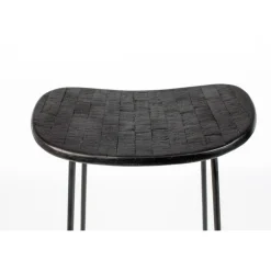 TANGLE Tabouret de bar en teck recyclé et métal H62cm