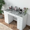 TIYA Coiffeuse 13 tiroirs avec plateau en verre L120cm