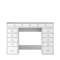 TIYA Coiffeuse 13 tiroirs avec plateau en verre L120cm