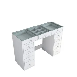 TIYA Coiffeuse 13 tiroirs avec plateau en verre L120cm