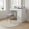 TIYA Coiffeuse 7 tiroirs avec plateau en verre L90cm