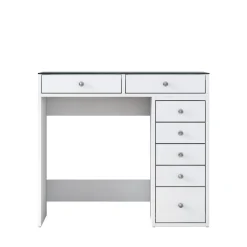 TIYA Coiffeuse 7 tiroirs avec plateau en verre L90cm