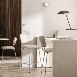 VANDER Lot de 2 chaises de bar en tissu et métal pieds beiges H65cm