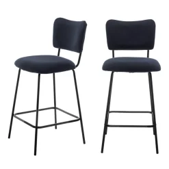 VANDER Lot de 2 chaises de bar en velours côtelé et métal H65cm